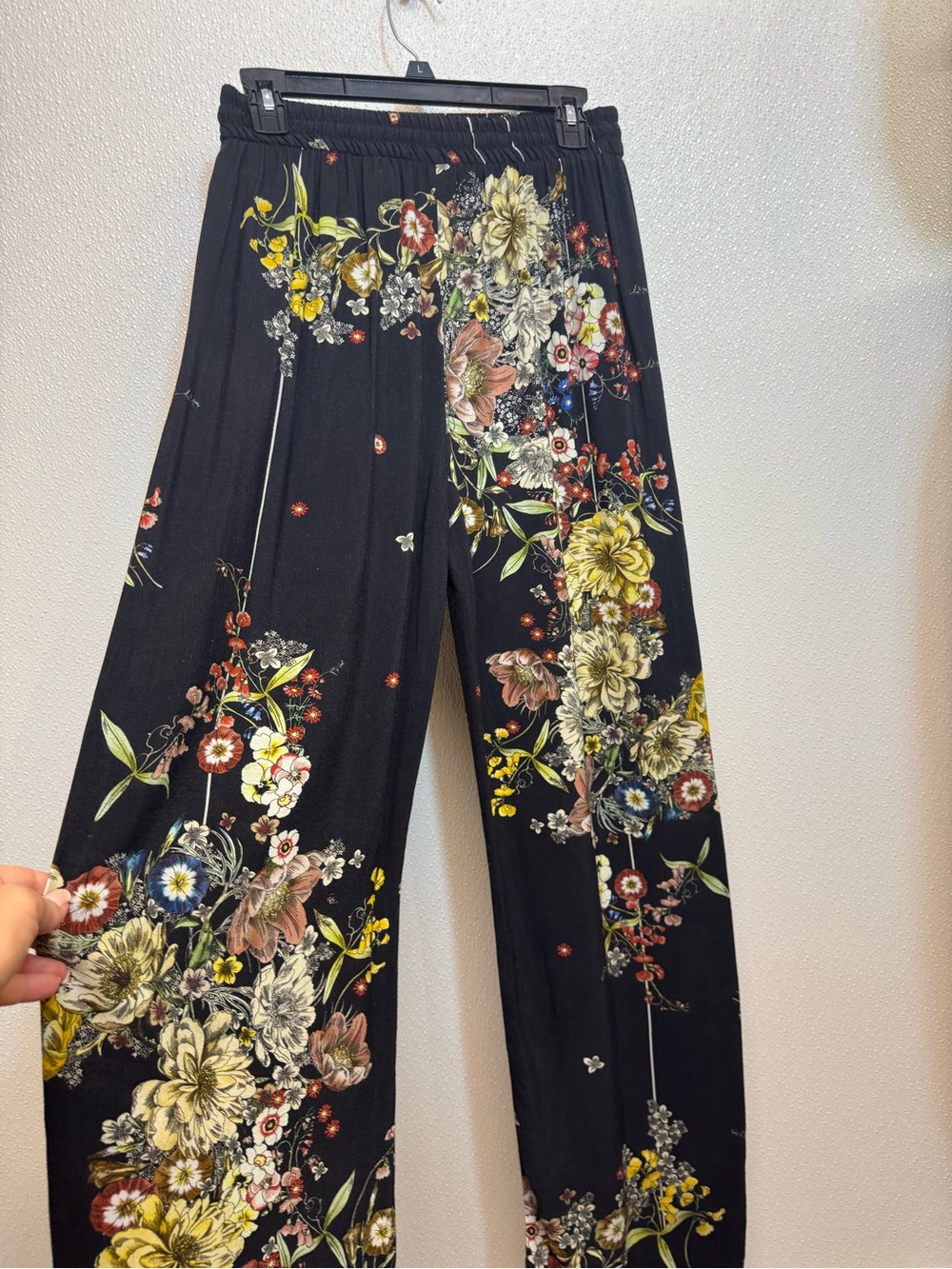 Zara Women's Black Floral Wide-Leg Pants Sz S (D-84)